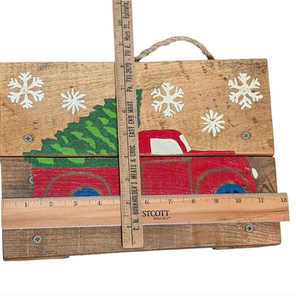 Wooden plank hand painted signed Christmas Tree Truck rustic Primitive hanging - Picture 3 of 8